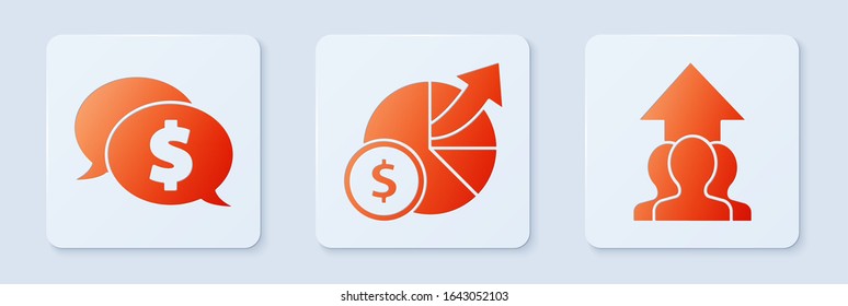 Set Money and diagram graph, Speech bubble with dollar and Growth chart and progress in people crowd. White square button. Vector