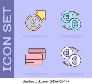 Set Money exchange, Financial growth and pound, Credit card and Cryptocurrency icon. Vector
