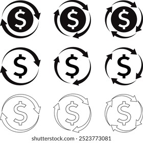 set of money exchange icon. dollar transfer symbol vector illustration.