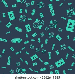 Set Money exchange, Lighthouse, Ski goggles and Smart Tv on seamless pattern. Vector