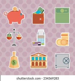 Set of money, finance, banking icons flat design style