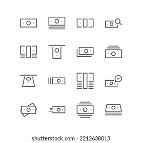 Set Of Money And Finance Icons, Pay, Paper Money, Cash, Growth, Check, Market, Value, Earn And Linear Variety Vectors.
