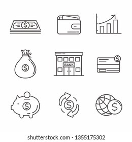 Set of money and finance related line icon