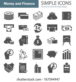 Set of money and finance simple icons for web and mobile design