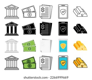 Set of Money and Financial in flat style isolated