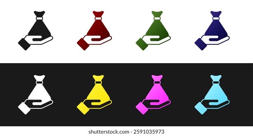 Set Money in hand icon isolated on black and white background. Insurance concept. Security, safety, protection, protect concept.  Vector