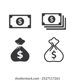 Set money icon design, flat black color