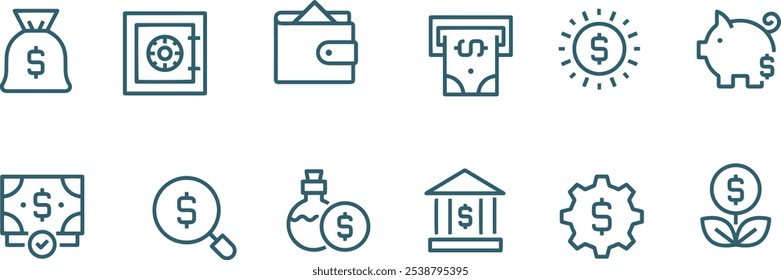 Conjunto de diseño de línea de Vector de icono de dinero, icono de Vector en efectivo