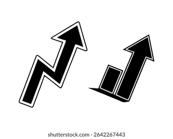 Conjunto de Ícones de Dinheiro Com Sinais de Dólar, Bolsas de Dinheiro e Setas, gráfico vetorial apresenta uma coleção de ícones relacionados ao dinheiro preto e branco. crescimento, riqueza, sucesso, saco de dinheiro, mão, conjunto de ícones, gra