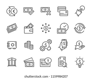 set of money icons, such as money, currency, finance, exchange