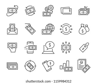 set of money icons, such as money, currency, finance, exchange