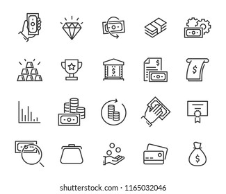 set of money icons, such as money, currency, finance, exchange