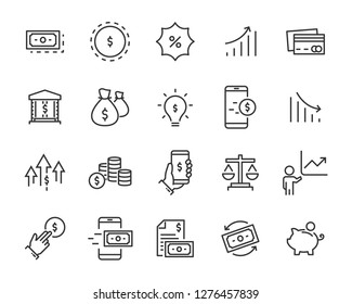 set of money icons, such as exchange, stock, payment, credit, account