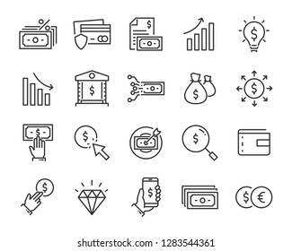 set of money icons, such as exchange, stock, payment, credit, account