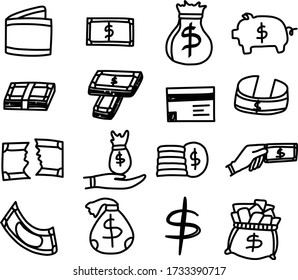 A Set of money icons suitable for any business and finance theme content with doodle cartoon style