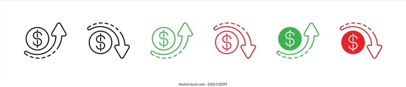 set of money increase icon set. arrow with dollar icon. dollar increase and decrease symbol icon. vector illustration