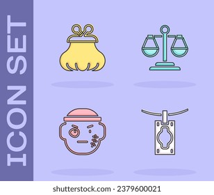 Set Money laundering, Wallet, Bandit and Scales of justice icon. Vector