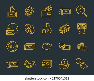 set of money line icons, such as currency, finance, digital, percent