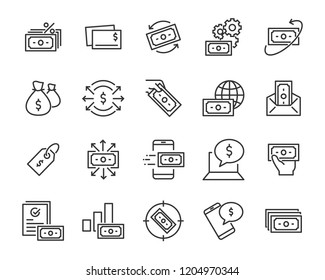 Set Of Money Line Icons, Such As Currency, Finance, Digital, Percent