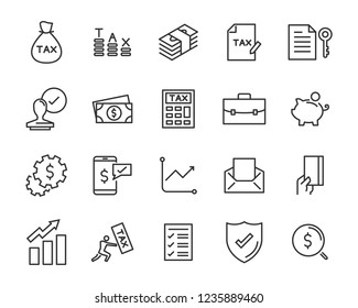 set of money line icons, such as currency, finance, digital, percent