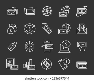 set of money line icons, such as currency, finance, digital, percent