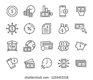 Set Of Money Line Icons, Such As Currency, Finance, Digital, Percent