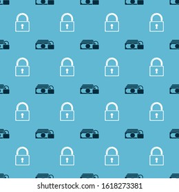 Set Money with lock and Lock on seamless pattern. Vector