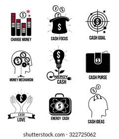 Set money logo, emblems and icons. Design elements: financial investment, the idea, business project, money transfer. Vector pictogram concept for business.