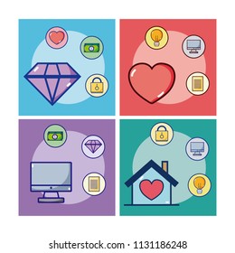 Set of money and love icons