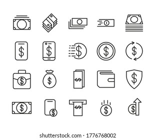 Set of Money Outline Vector Icon