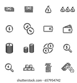 Set of money outline vector icons.