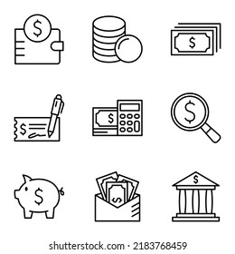 Set of money and payment methods icons. Pictogram isolated on a white background. Vector illustration.