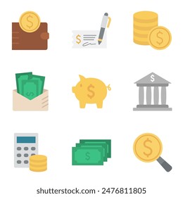 Set of money and payment methods icons. Pictogram isolated on a white background. Vector illustration.