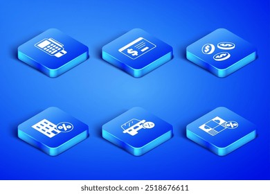 Set Money percent, POS terminal with credit card, Car leasing, House percant discount, Online banking dollar and Coin money icon. Vector