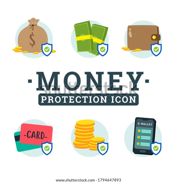 set of money protection icon vector design\
collection, can be use to make\
poster