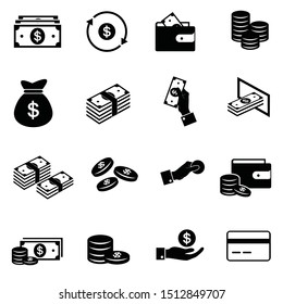 Set Of Money Related Vector Icons. Contains Such Icons As Wallet, ATM, Bundle Of Money, Hand With A Coin And More. Editable Stroke. 