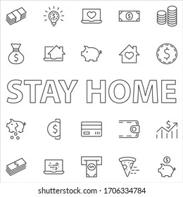 Set of Money Related Vector Line Icons. Contains such Icons as Money Bag, Piggy Bank in the form of a Pig, Wallet, ATM, Bundle of Money, Hand with a Coin and more. Editable Stroke. 32x32 Pixels
