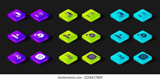 Set Money with shield, Shield, Car insurance, Umbrella and Graduation cap icon. Vector