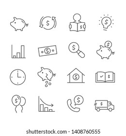 Set of money sign. Marketing, business analysis concept outline icon isolated on white background