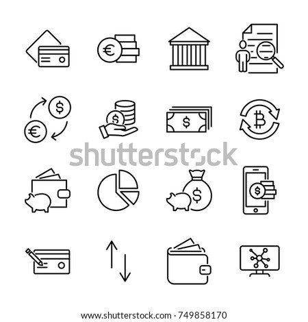 Set of money thin line icons. High quality pictograms of finance. Modern outline style icons collection. 