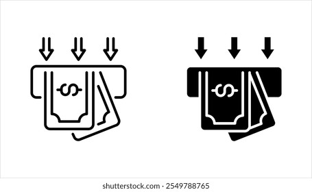 Ícones de retirada de conjunto de dinheiro. Conceito bancário e transacional. ilustração vetorial sobre fundo branco