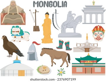 Set of Mongolia famous landmarks