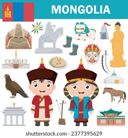 Set of Mongolia famous landmarks