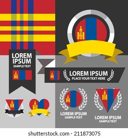 Set of Mongolia flag, emblem and pattern background. 