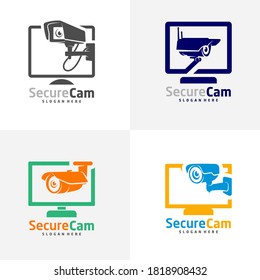 Conjunto de plantillas de vectores de diseño de logotipos de cámaras CCTV, icono de símbolo de concepto