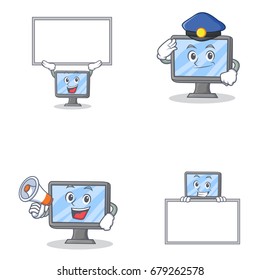 Set of monitor character with bring board police megaphone