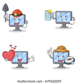 Set of monitor character with miner juice heart explorer