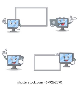 Set of monitor character with pose board laptop phone