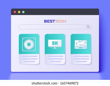 Set Monitor display with 5k video, Computer cooler and Laptop icon. Vector