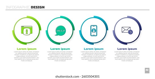 Set Monitor with FAQ information, Speech bubble text Help, Telephone 24 hours support and New, email incoming message. Business infographic template. Vector